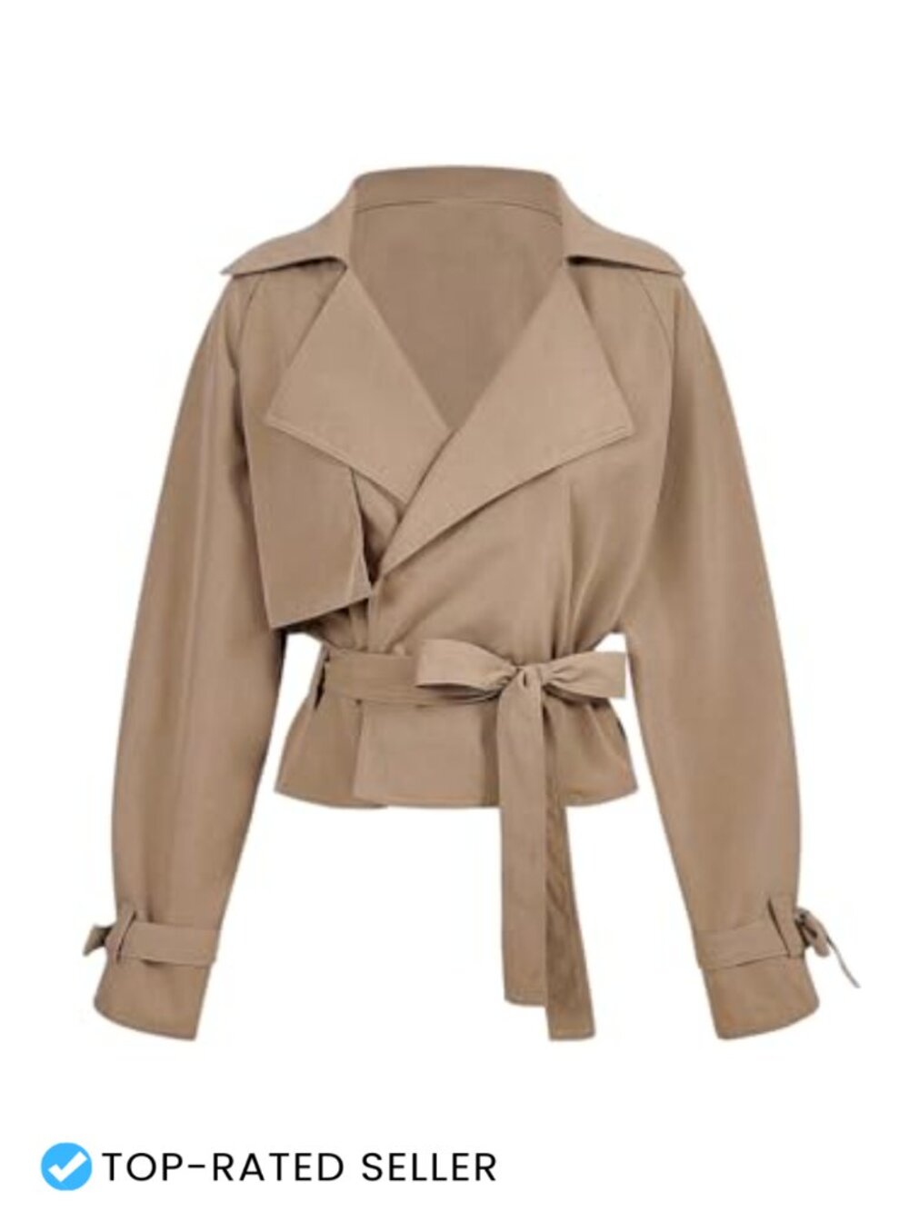 Women's Wrap Tie Belted Trench Coat Lapel Collar Medium Weight Short Length